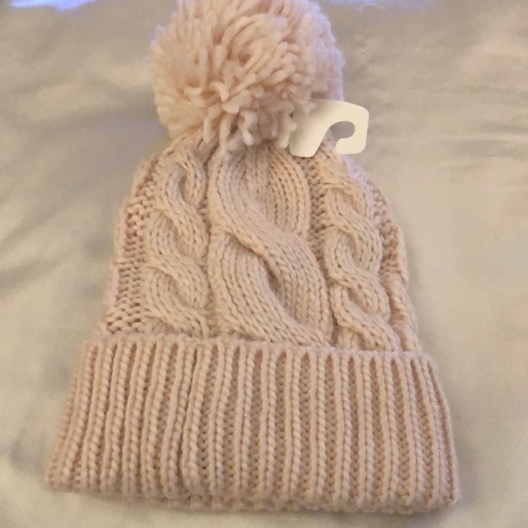 Michael Kors Soft Blush Pink Cable Knit Cuffed Beanie Hat Pink Pom Pom OS NWT - Picture 8 of 14